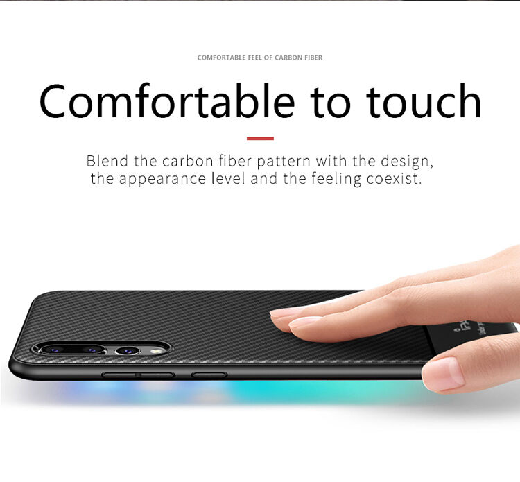 Ipaky etui plastikowe z teksturą karbonową do Huawei P20 Pro - ciemnoniebieskie
