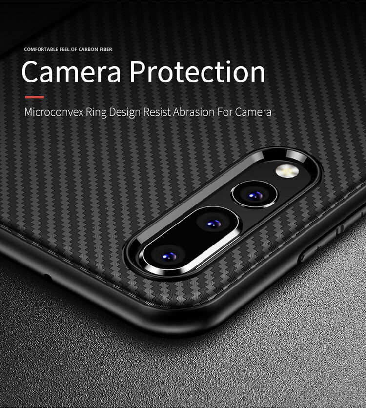Ipaky etui plastikowe z teksturą karbonową do Huawei P20 Pro - ciemnoniebieskie