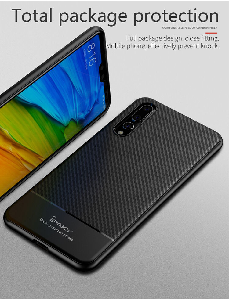 Ipaky etui plastikowe z teksturą karbonową do Huawei P20 Pro - szare