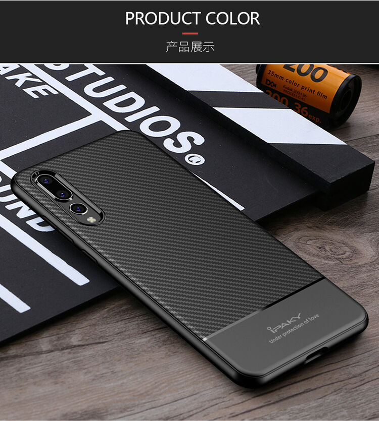 Ipaky etui plastikowe z teksturą karbonową do Huawei P20 Pro - czarne
