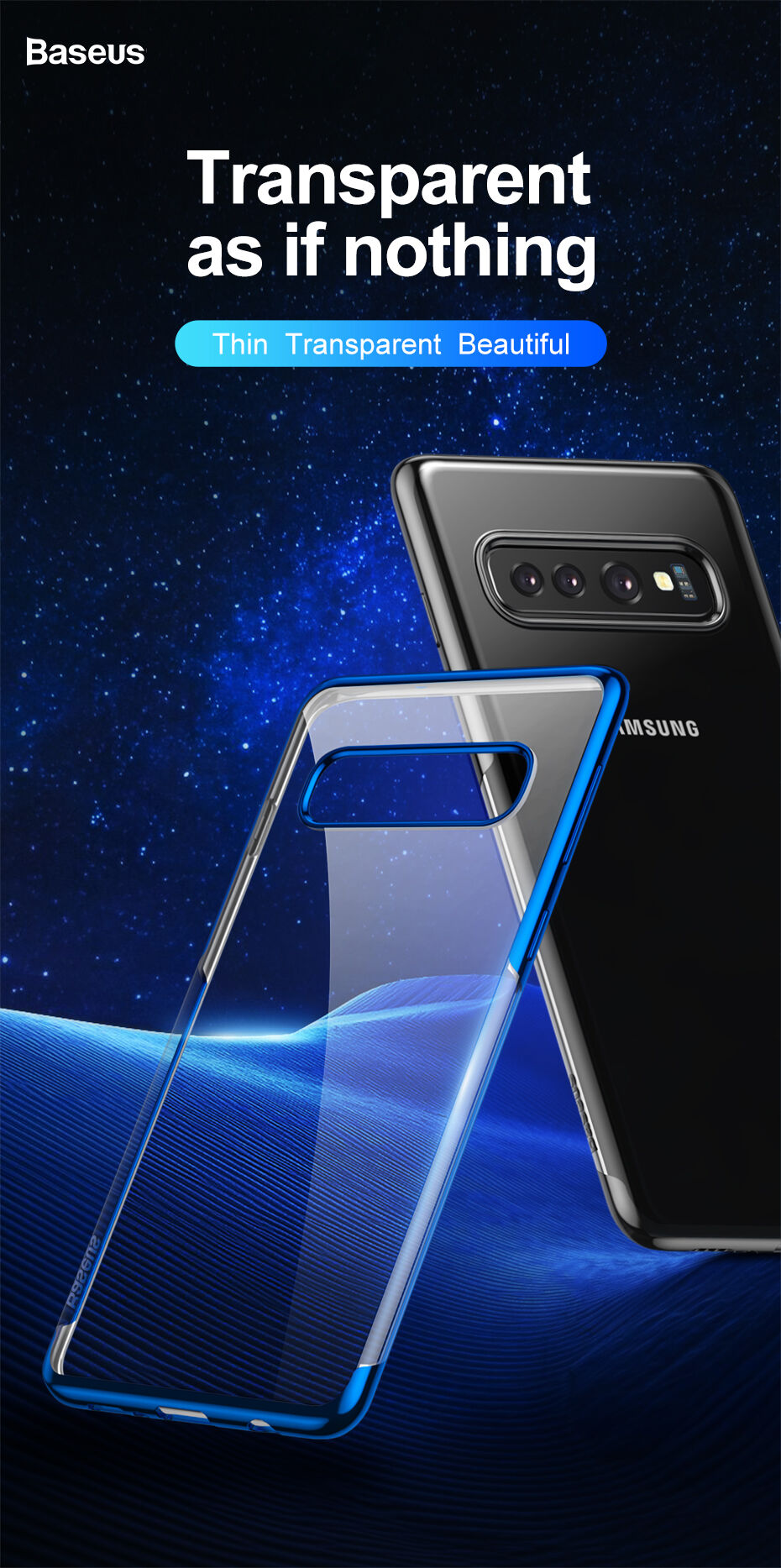 Baseus Etui plastikowe przezroczyste z ramką do Samsung Galaxy S10 Plus - niebieskie