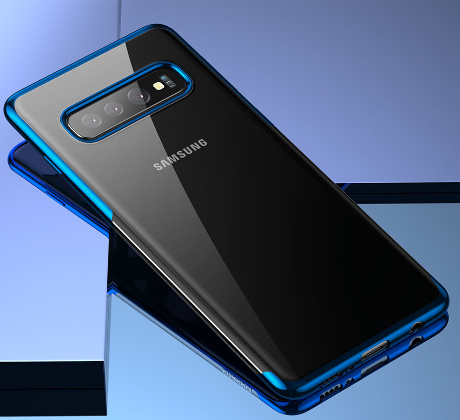 Baseus Etui plastikowe przezroczyste z ramką do Samsung Galaxy S10 Plus - niebieskie