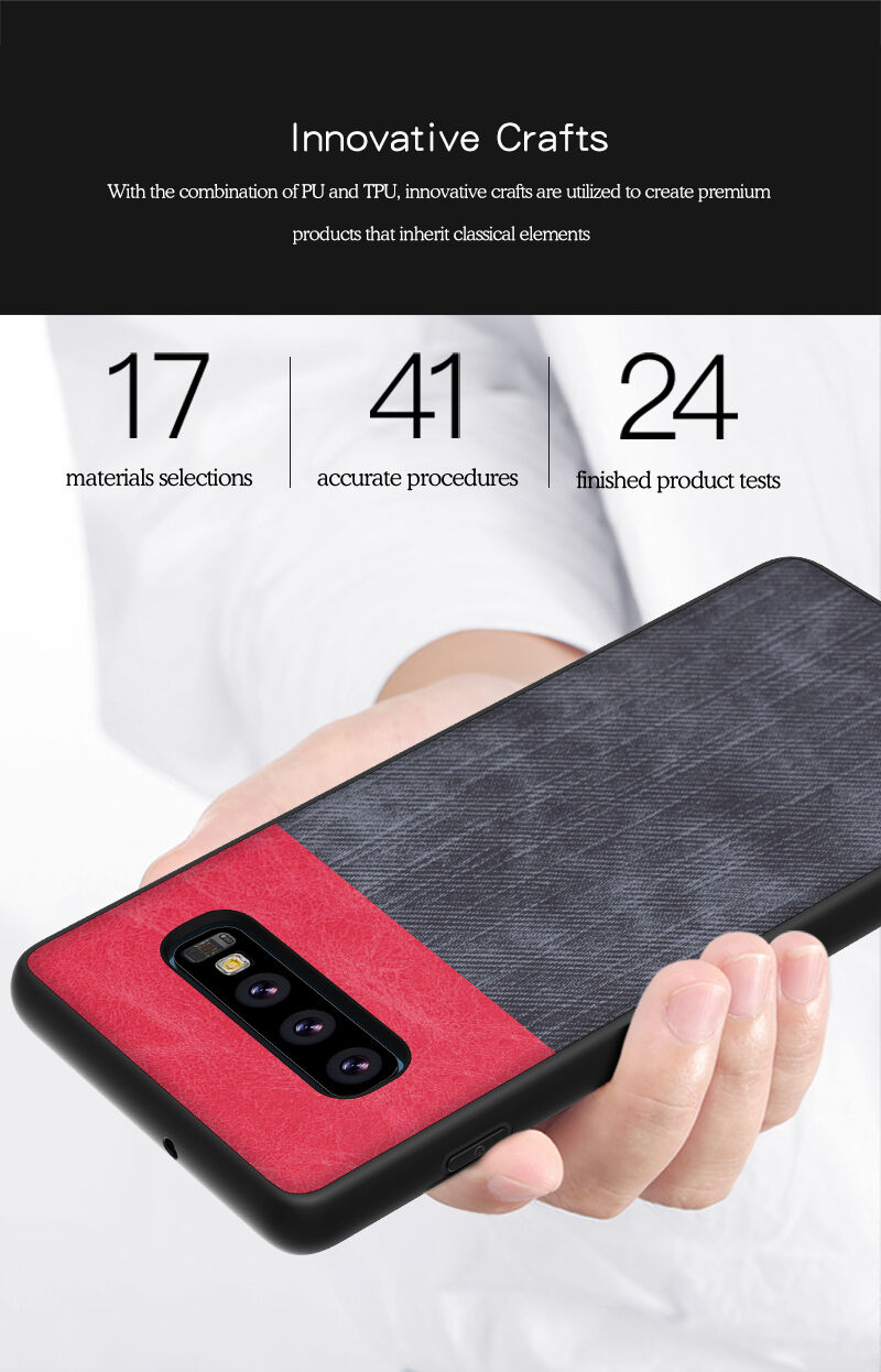 Etui ochronne skórzane z teksturą dżinsową do Samsung Galaxy S10 Plus - ciemnoniebieskie