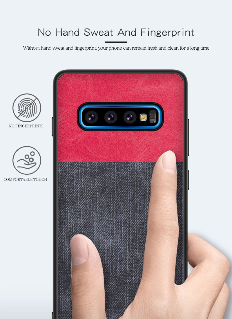 Etui ochronne skórzane z teksturą dżinsową do Samsung Galaxy S10 Plus - ciemnoniebieskie