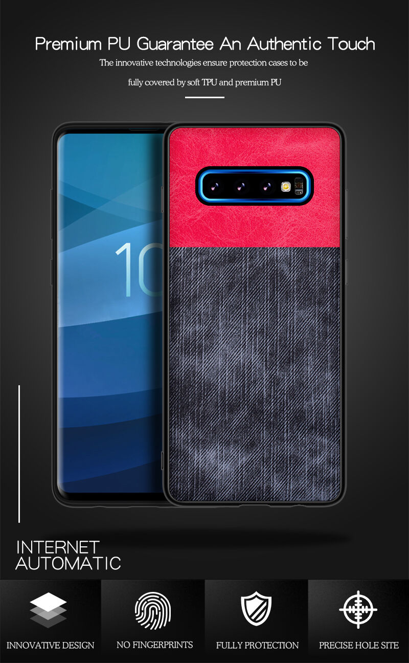 Etui ochronne skórzane z teksturą dżinsową do Samsung Galaxy S10 Plus - czerwone