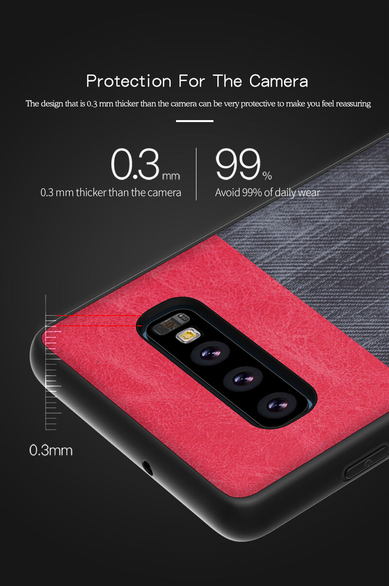 Etui ochronne skórzane z teksturą dżinsową do Samsung Galaxy S10 Plus - czerwone