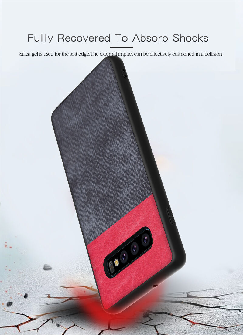 Etui ochronne skórzane z teksturą dżinsową do Samsung Galaxy S10 Plus - ciemnoniebieskie