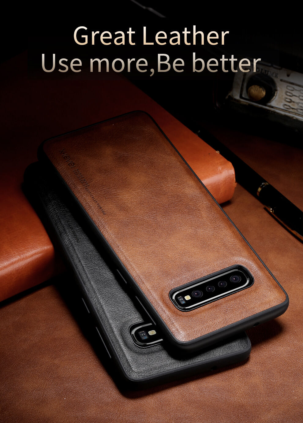 X-Level etui z powierzchnią skórzaną do Samsung Galaxy S10 - czarne