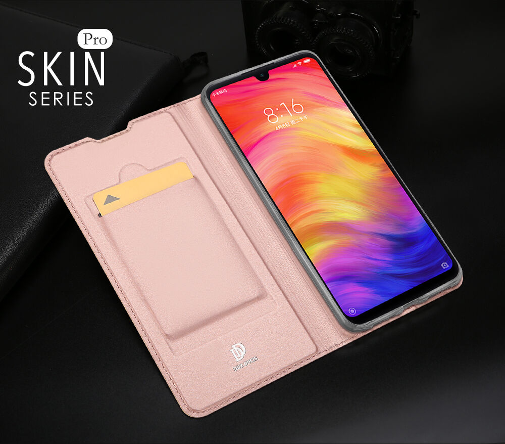 Dux Ducis pokrowiec skórzany z kieszenią na karty Xiaomi Redmi Note 7 - złoty