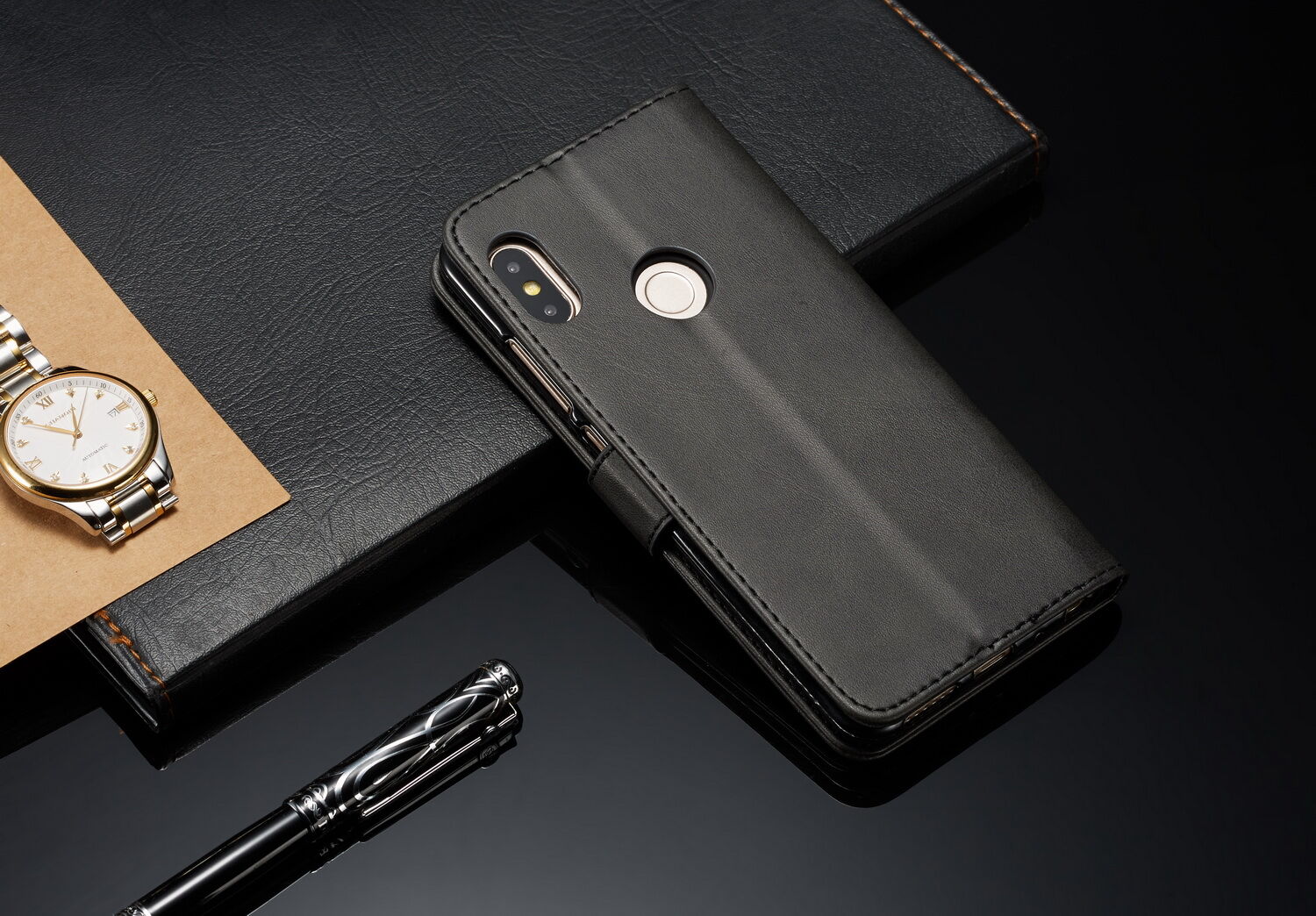 LC.imeeke pokrowiec portfelowy skórzany do Xiaomi Redmi Note 6 Pro - czarny