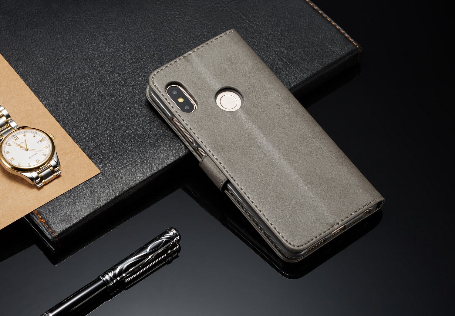 LC.imeeke pokrowiec portfelowy skórzany do Xiaomi Redmi Note 6 Pro - czarny