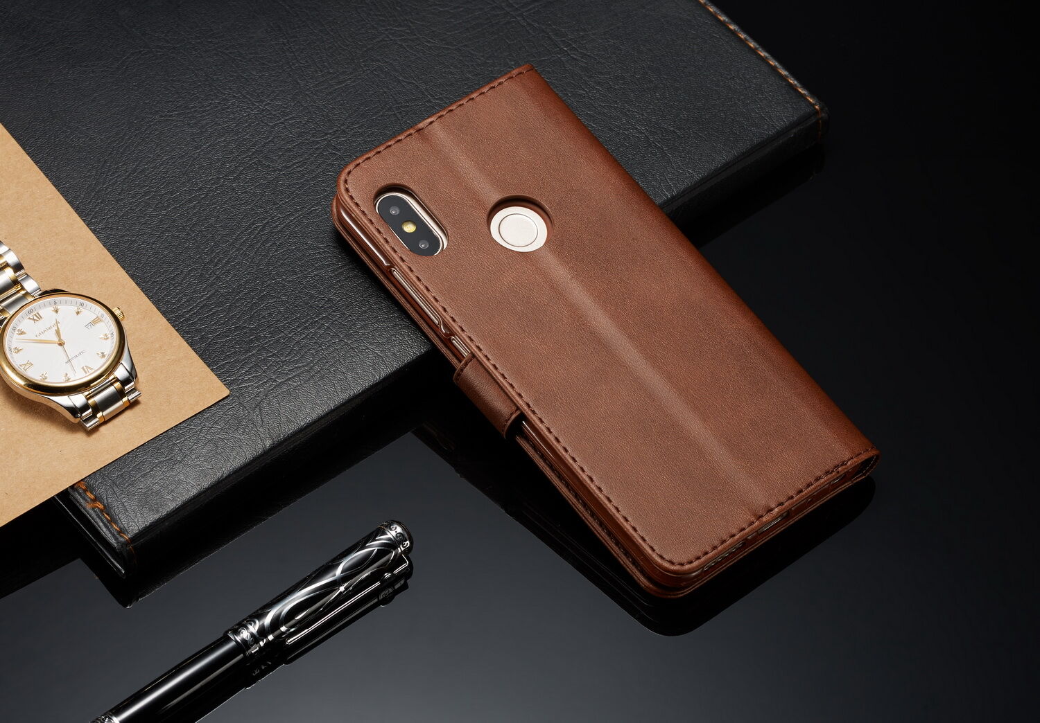 LC.imeeke pokrowiec portfelowy skórzany do Xiaomi Redmi Note 6 Pro - kawowy
