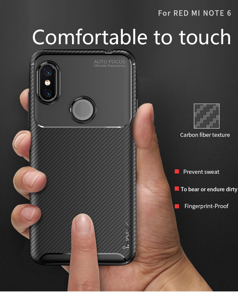Ipaky miękkie etui ochronne z teksturą włókien karbonowych do Xiaomi Redmi Note 6 Pro - czarne