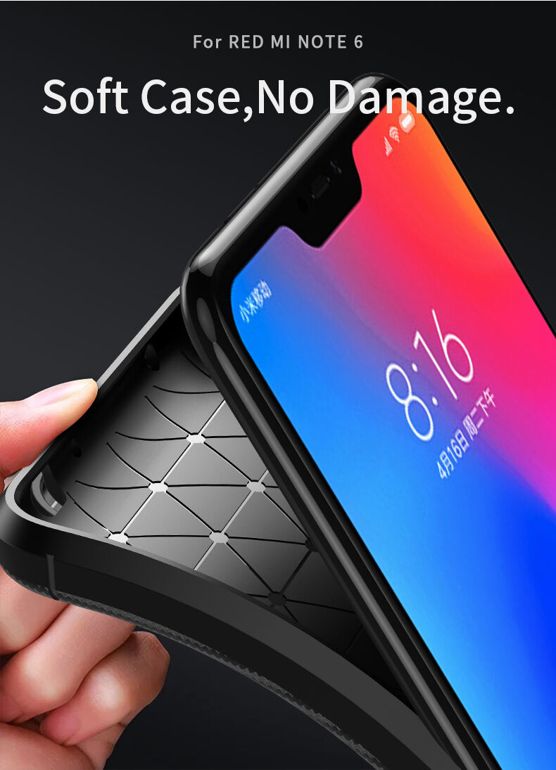 Ipaky miękkie etui ochronne z teksturą włókien karbonowych do Xiaomi Redmi Note 6 Pro - czarne