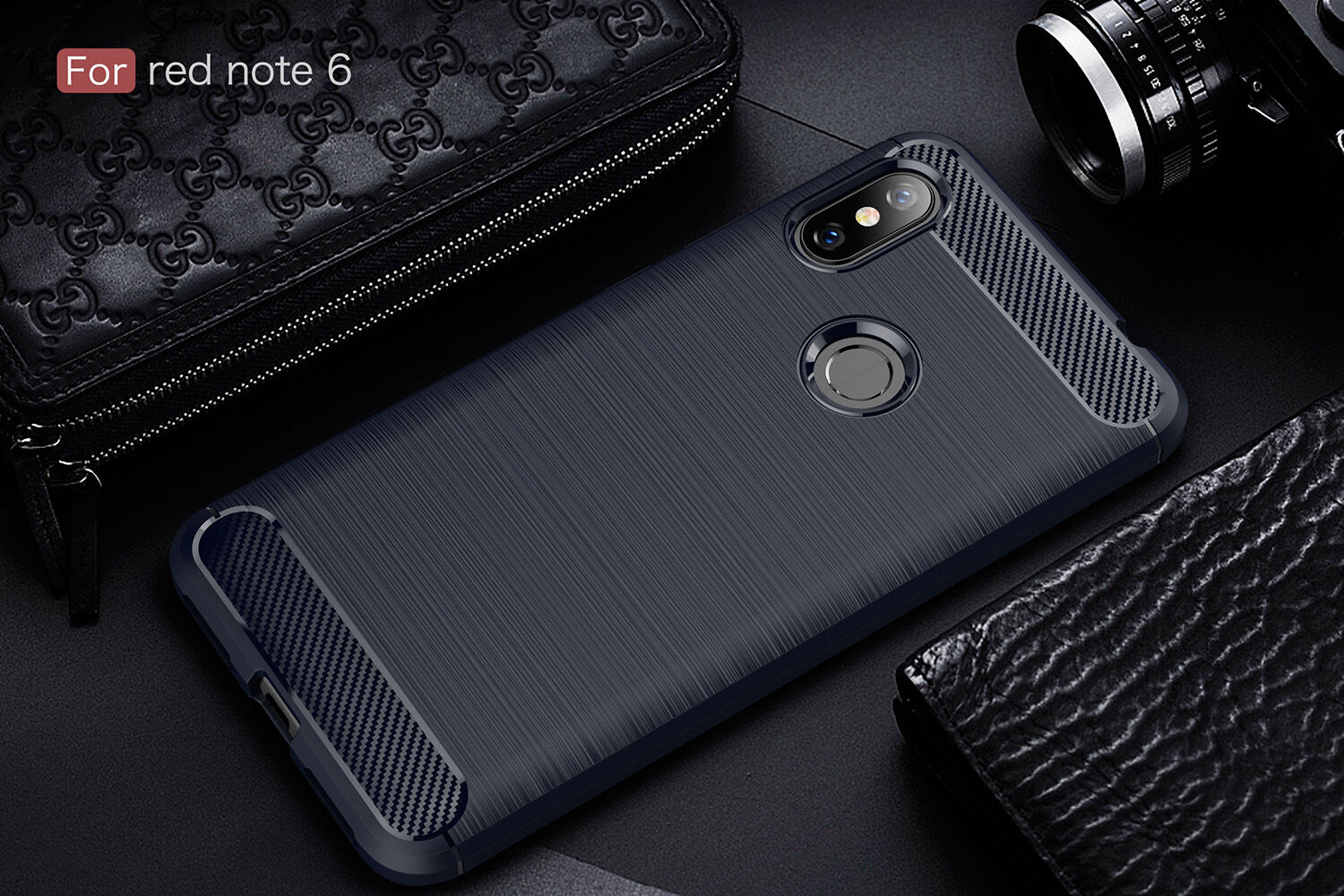 Etui ochronne z teksturą szlifowaną do Xiaomi Redmi Note 6 Pro - ciemnoniebieskie