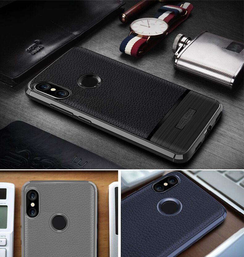 Etui z teksturą szlifowaną i skórzaną do Xiaomi Mi A2 Lite - czarne