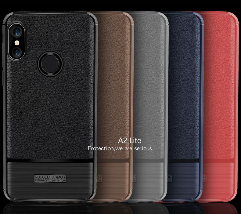 Etui z teksturą szlifowaną i skórzaną do Xiaomi Mi A2 Lite - czarne