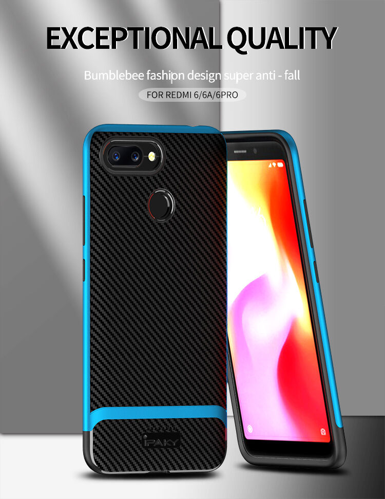 Ipaky etui z teksturą włókien karbonowych do Xiaomi Redmi 6 - niebiesko-czarne