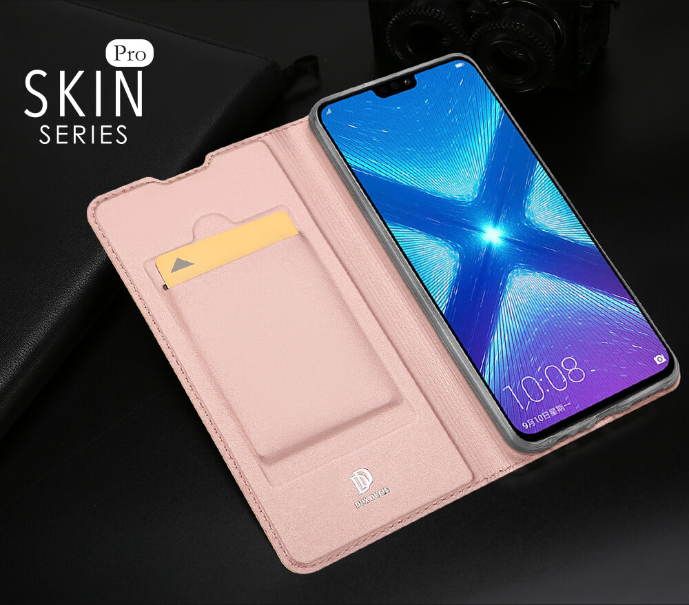 Dux Ducis Skin Pro pokrowiec skórzany flip do Honor 8X - różowo-złoty