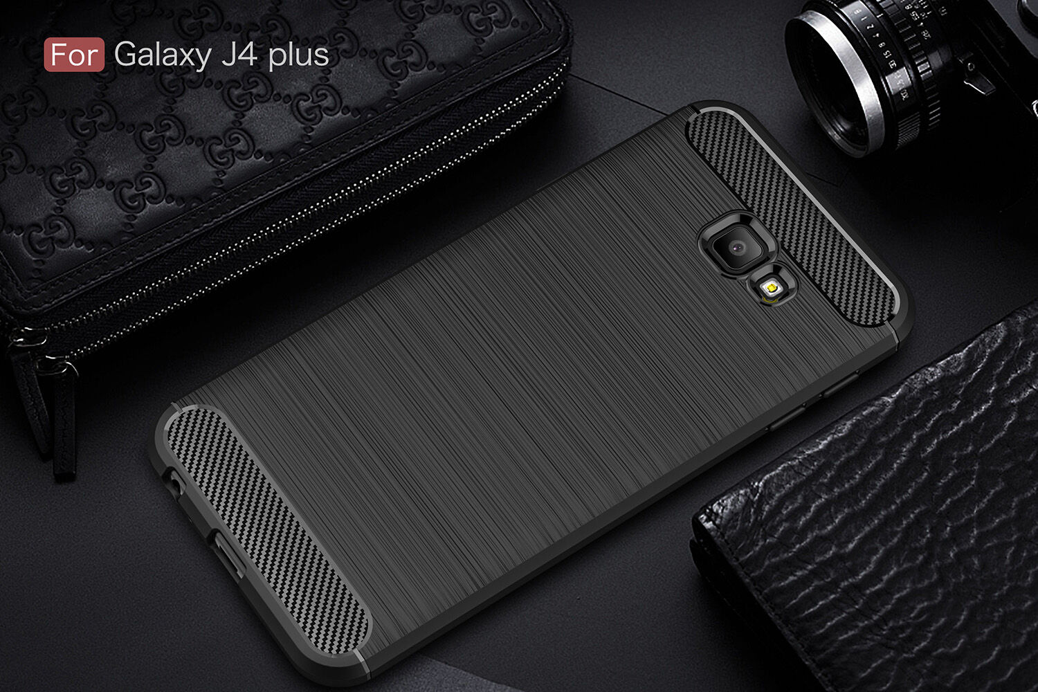 Etui plastikowe z teksturą szlifowaną do Samsung Galaxy J4 Plus - czerwone
