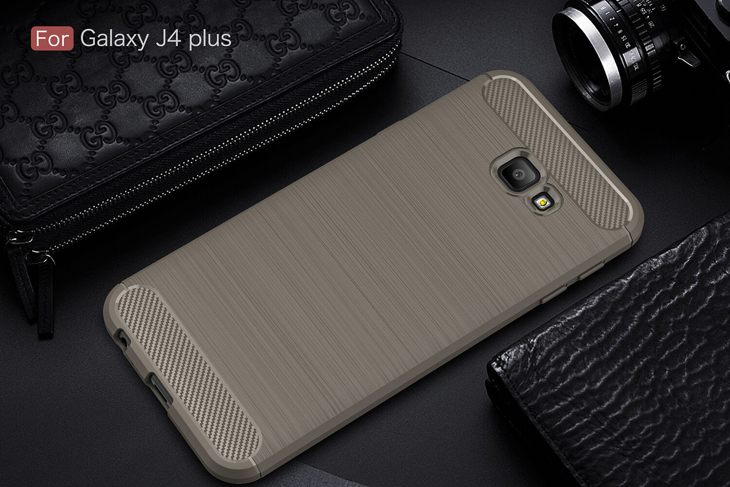 Etui plastikowe z teksturą szlifowaną do Samsung Galaxy J4 Plus - czerwone
