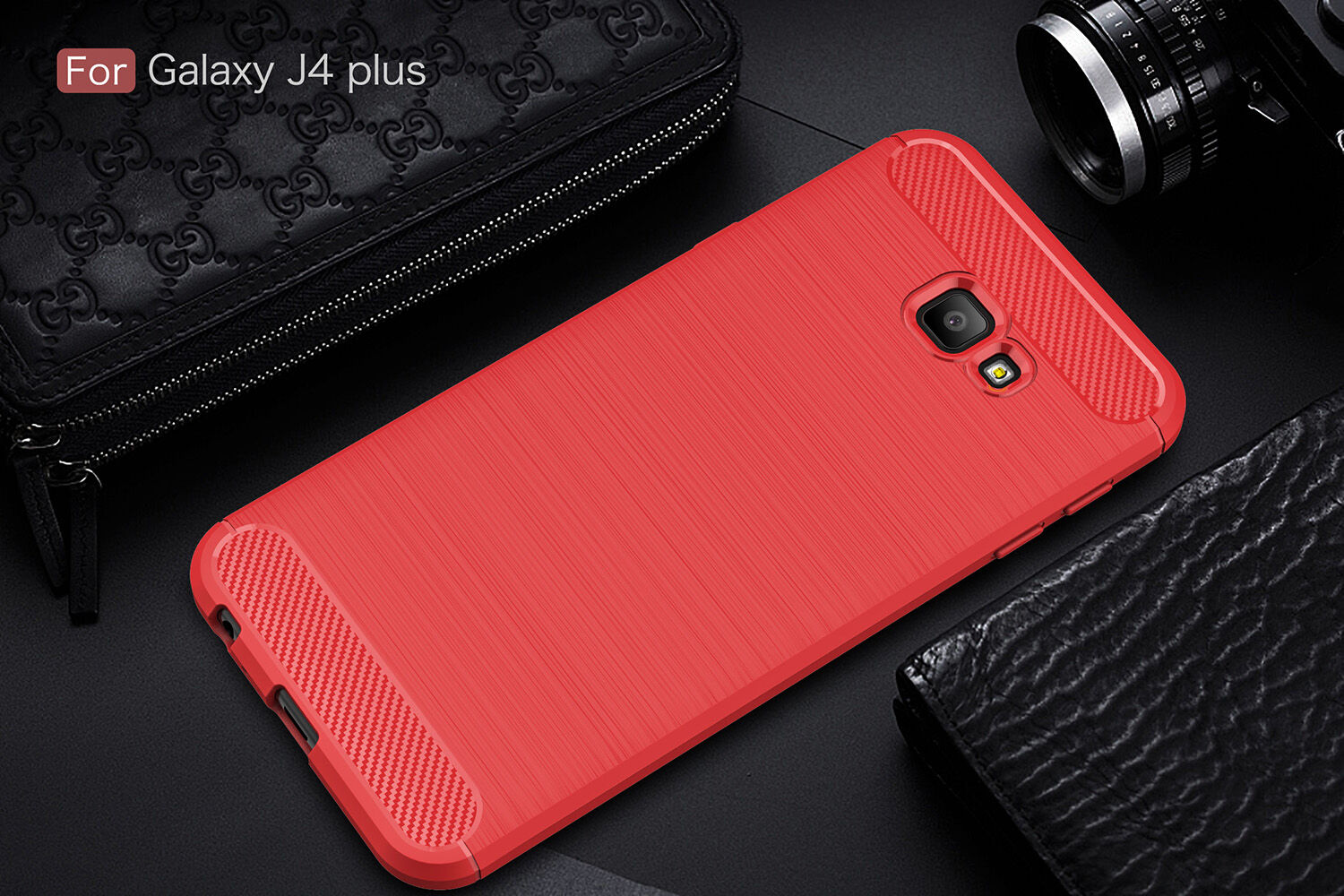 Etui plastikowe z teksturą szlifowaną do Samsung Galaxy J4 Plus - czerwone