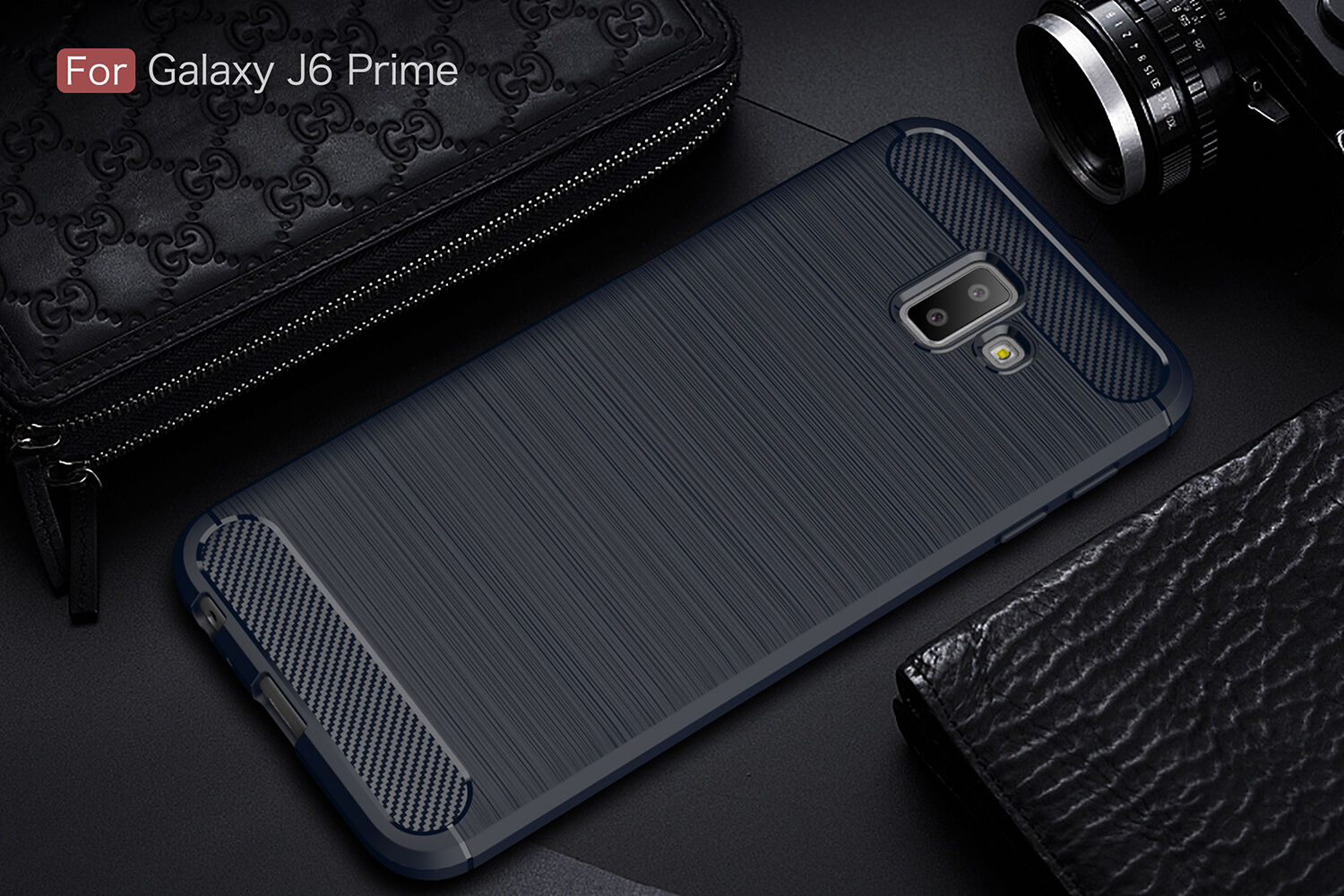 Etui plastikowe z teksturą szlifowaną do Samsung Galaxy J6 Plus - ciemnoniebieskie