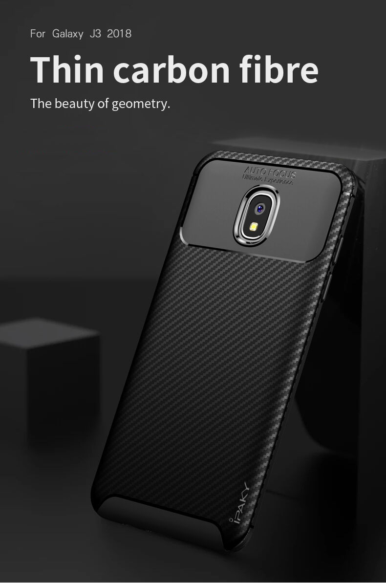 Ipaky etui plastikowe z teksturą karbonową do Samsung Galaxy J3 (2018) - ciemnoniebieskie