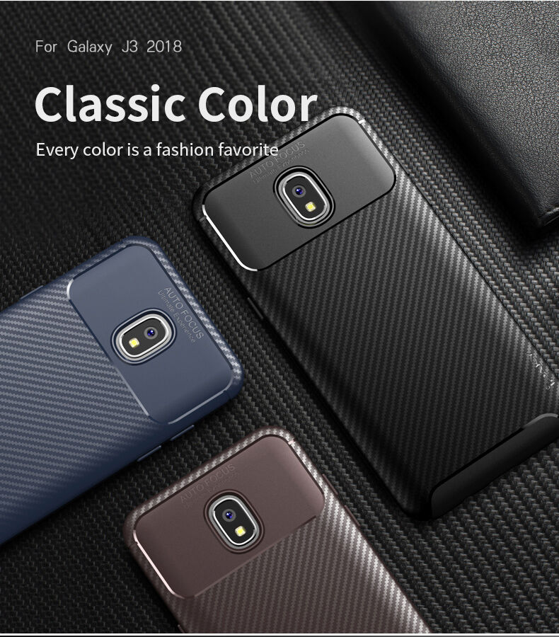 Ipaky etui plastikowe z teksturą karbonową do Samsung Galaxy J3 (2018) - ciemnoniebieskie