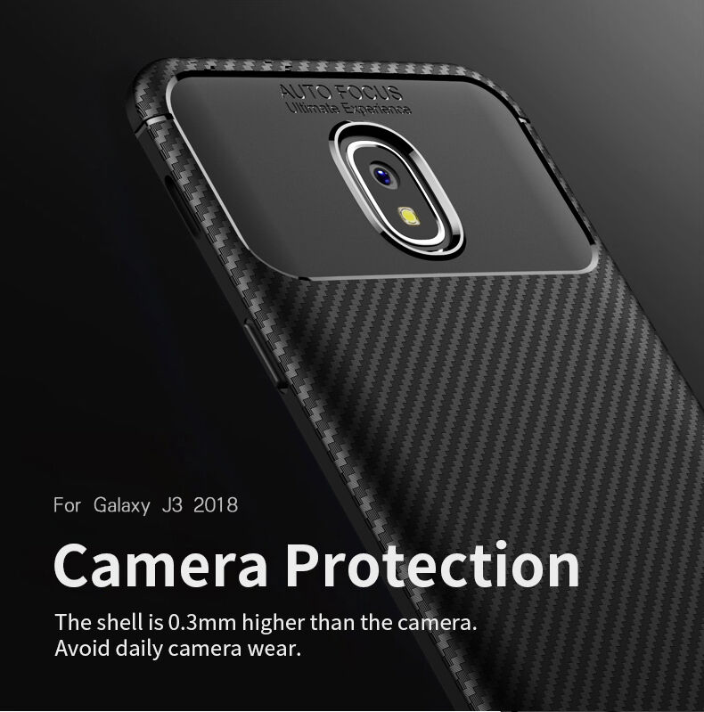 Ipaky etui plastikowe z teksturą karbonową do Samsung Galaxy J3 (2018) - ciemnoniebieskie
