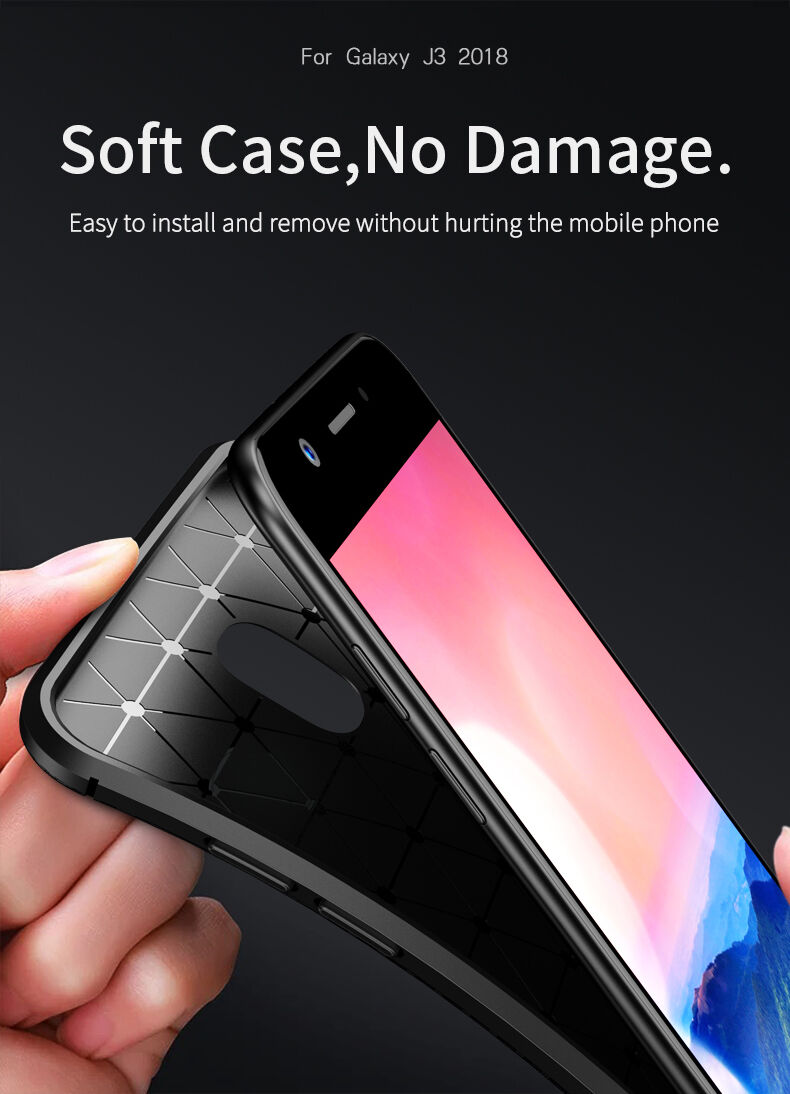 Ipaky etui plastikowe z teksturą karbonową do Samsung Galaxy J3 (2018) - ciemnoniebieskie