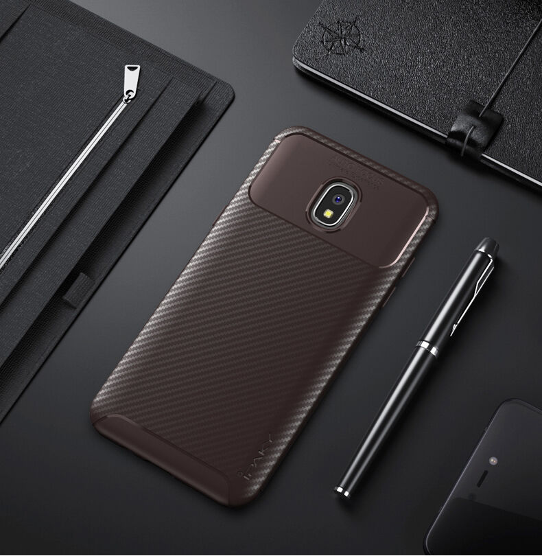 Ipaky etui plastikowe z teksturą karbonową do Samsung Galaxy J3 (2018) - ciemnoniebieskie