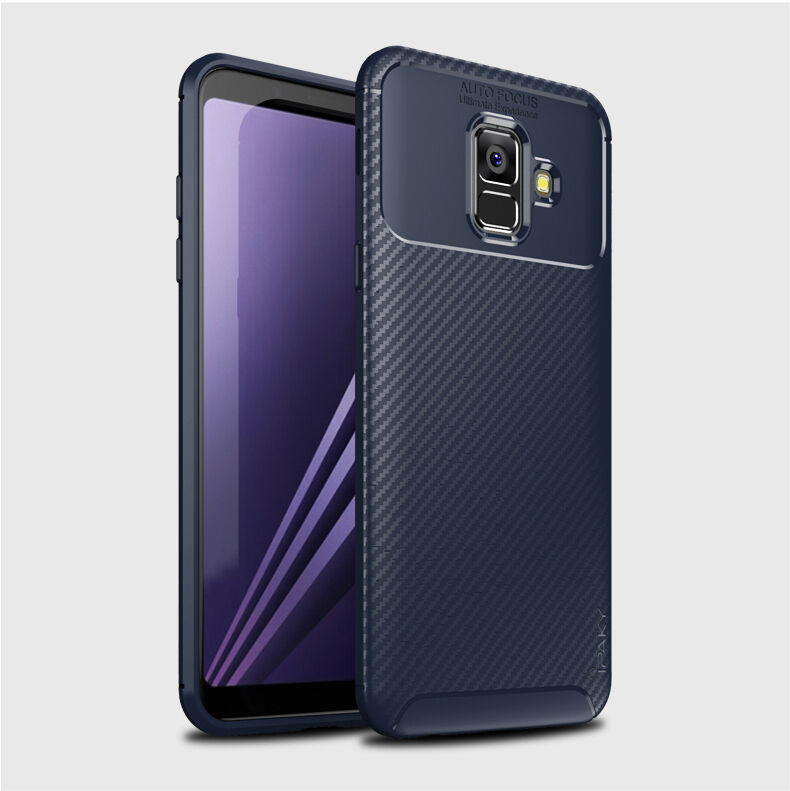 Ipaky etui plastikowe z teksturą karbonową do Samsung Galaxy A6 (2018) - ciemnoniebieskie