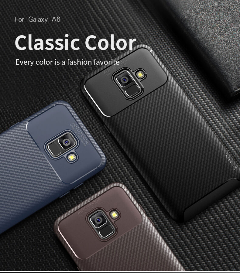 Ipaky etui plastikowe z teksturą karbonową do Samsung Galaxy A6 (2018) - czarne