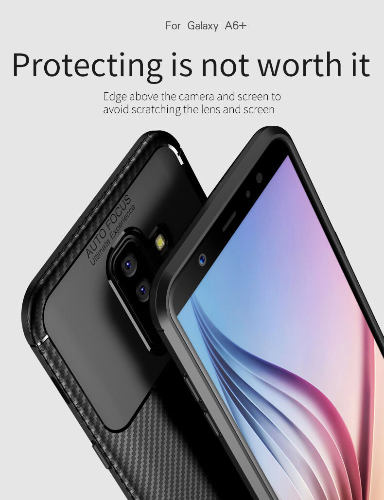 Ipaky etui plastikowe z teksturą karbonową do Samsung Galaxy A6 Plus (2018) - brązowe