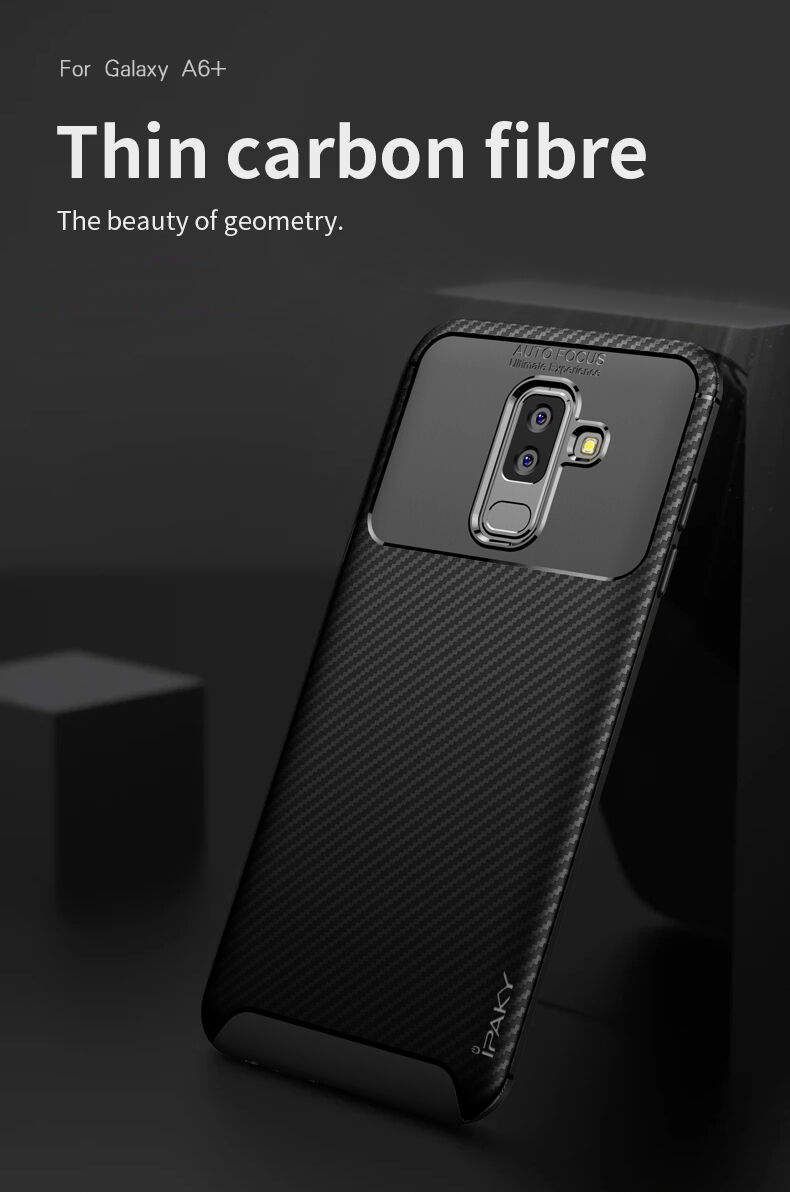 Ipaky etui plastikowe z teksturą karbonową do Samsung Galaxy A6 Plus (2018) - ciemnoniebieskie