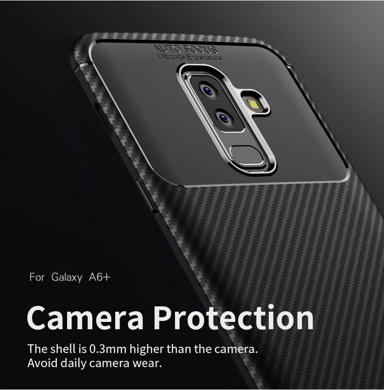 Ipaky etui plastikowe z teksturą karbonową do Samsung Galaxy A6 Plus (2018) - ciemnoniebieskie