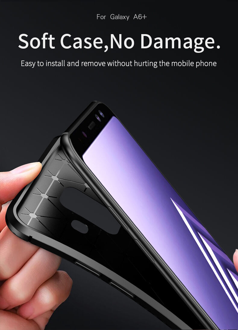 Ipaky etui plastikowe z teksturą karbonową do Samsung Galaxy A6 Plus (2018) - ciemnoniebieskie
