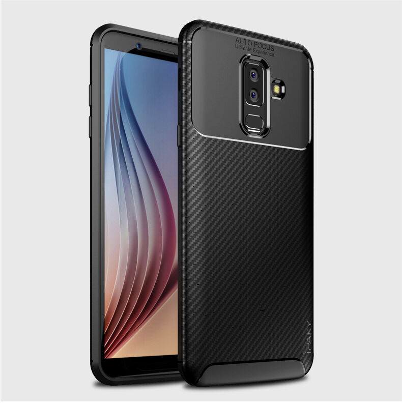Ipaky etui plastikowe z teksturą karbonową do Samsung Galaxy A6 Plus (2018) - ciemnoniebieskie