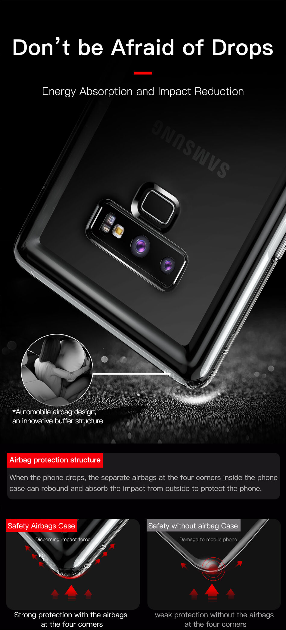 Baseus Safety etui plastikowe czarne do Samsung Galaxy Note 9 - przezroczyste