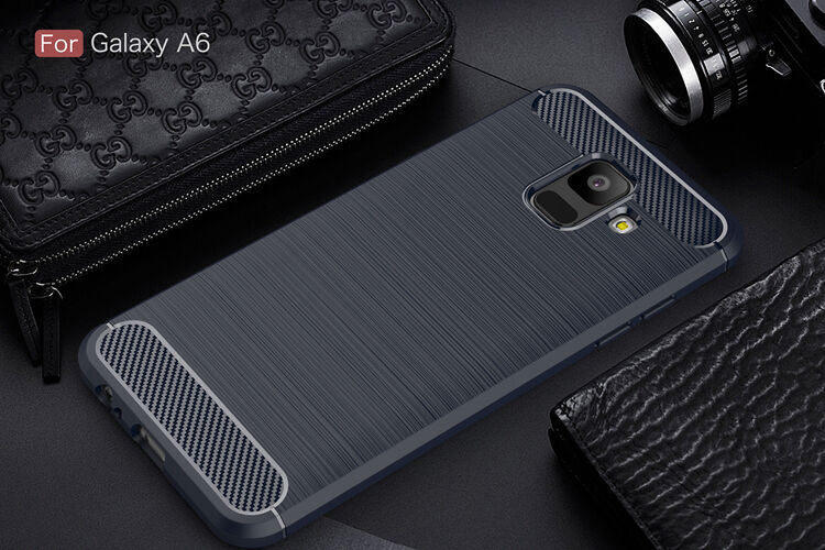 Etui plastikowe z teksturą szlifowaną do Samsung Galaxy A6 (2018) - ciemnoniebieskie