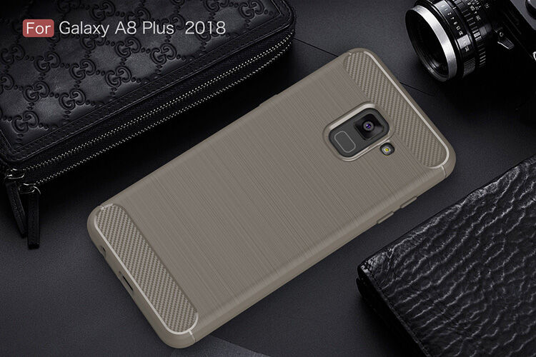 Etui plastikowe z teksturą szlifowaną do Samsung Galaxy A8 Plus (2018) - szare