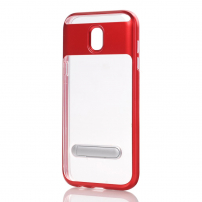 Etui plastikowe przezroczyste ze stojakiem do Samsung Galaxy J5 (2017) - czerwone