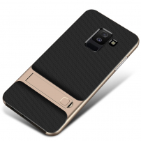 Elegancja etui plastikowe ze stojakiem do Samsung Galaxy A6 Plus (2018) - złote