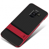 Elegancja etui plastikowe ze stojakiem do Samsung Galaxy A6 Plus (2018) - czerwone