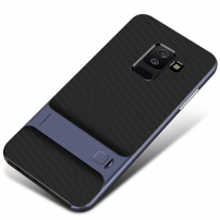 Elegancja etui plastikowe ze stojakiem do Samsung Galaxy A6 Plus (2018) - ciemnoniebieskie
