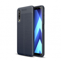 Litchi etui skórzane do Samsung Galaxy A7 (2018) - ciemnoniebieskie