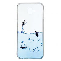 Etui plastikowe pingwiny do Samsung Galaxy J6 Plus - przezroczyste