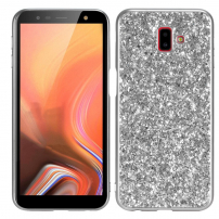 Etui plastikowe z glitterami do Samsung Galaxy J6 Plus - srebrne