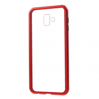 Etui z ramką magnetyczną i szkłem hartowanym do Samsung Galaxy J6 Plus - czerwone